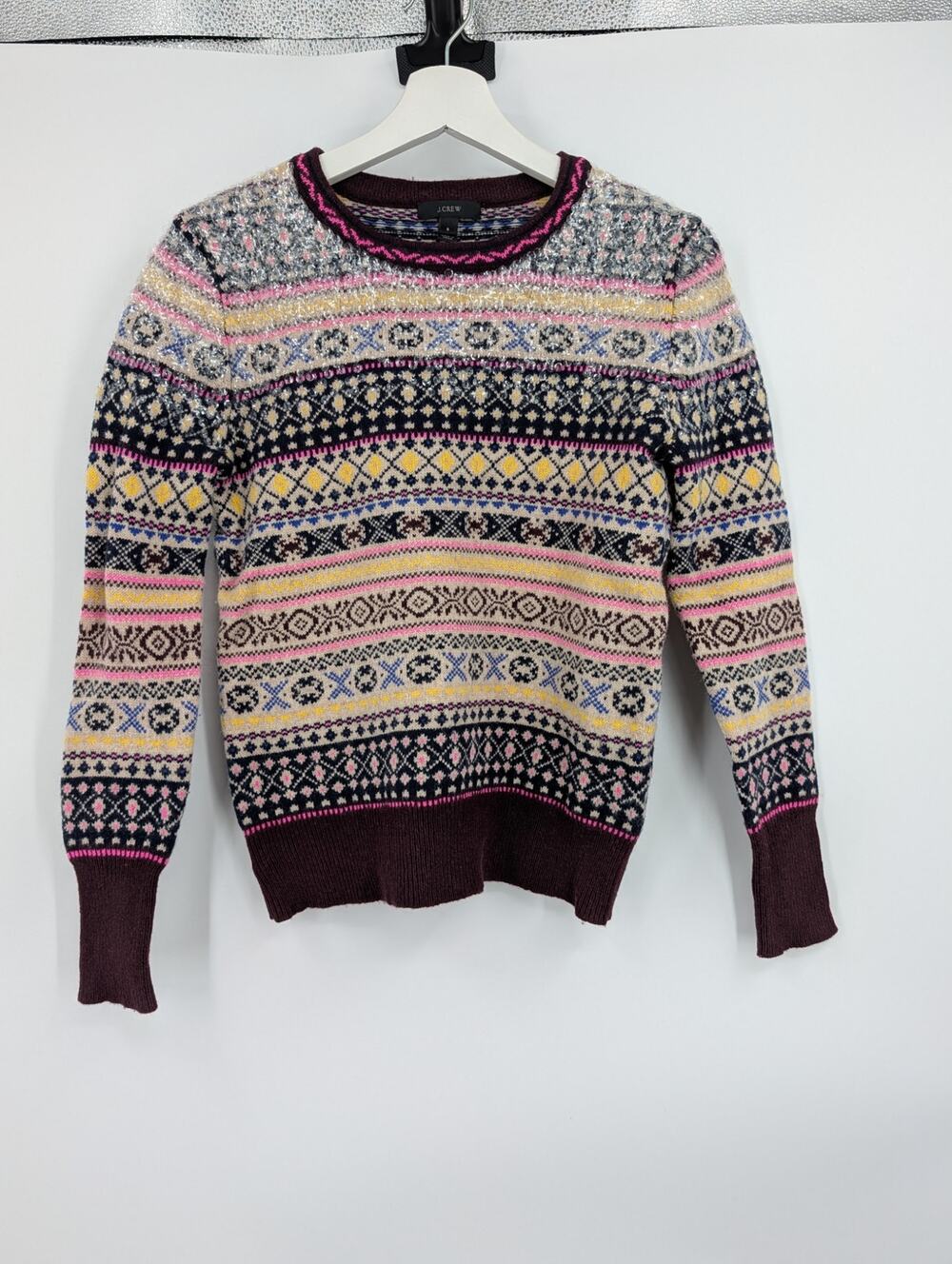 J. Crew Small Fair Isle Lambs Wool Sweater Cold Weather Cozy Layers Warm Comfort